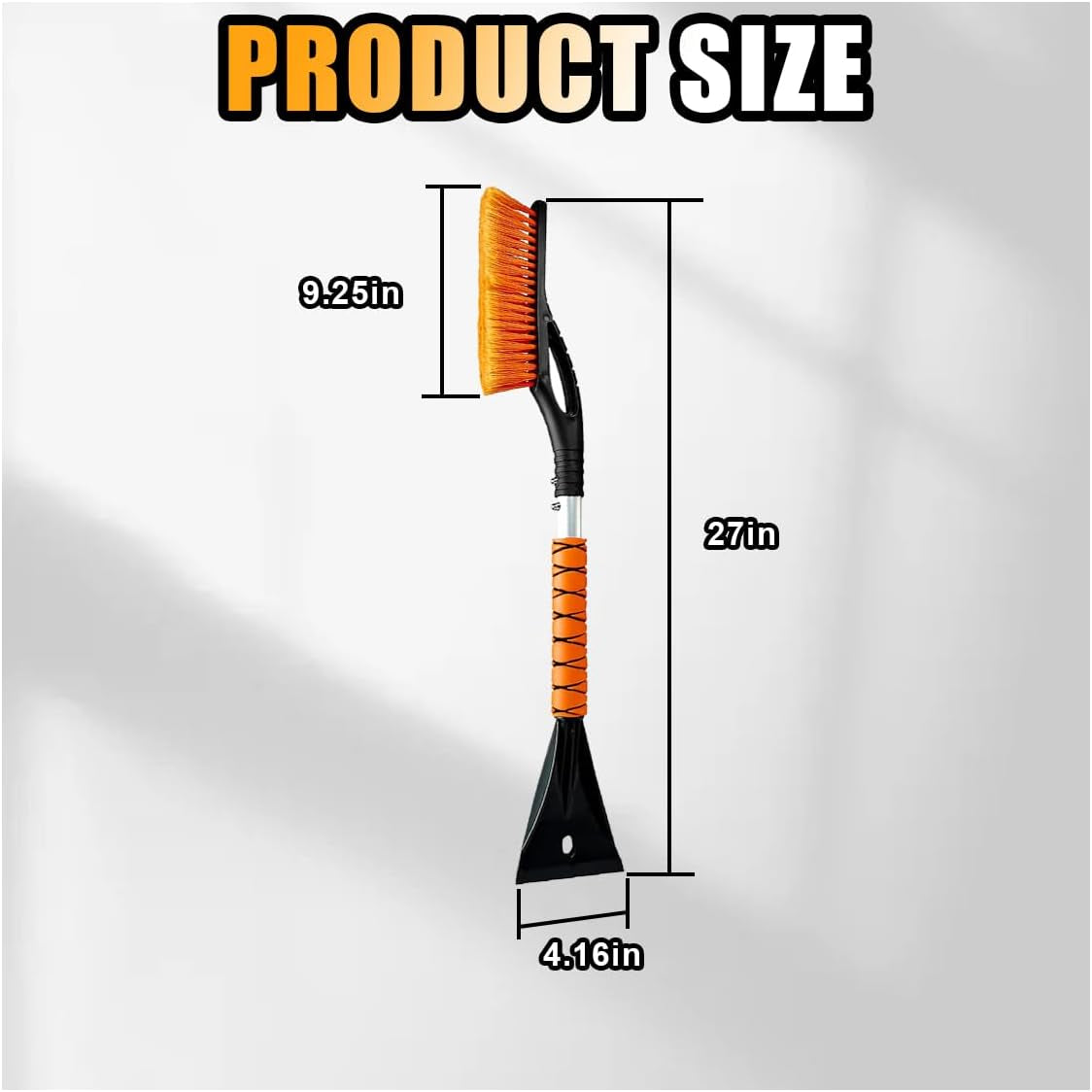 27-Inch Detachable Snow Brush and Ice Scraper for Car Windshields and Windows, Ergonomic Foam Grip with Scratch-Free Bristles, Winter Snow Removal Tool for Trucks and SUVs (Orange)
