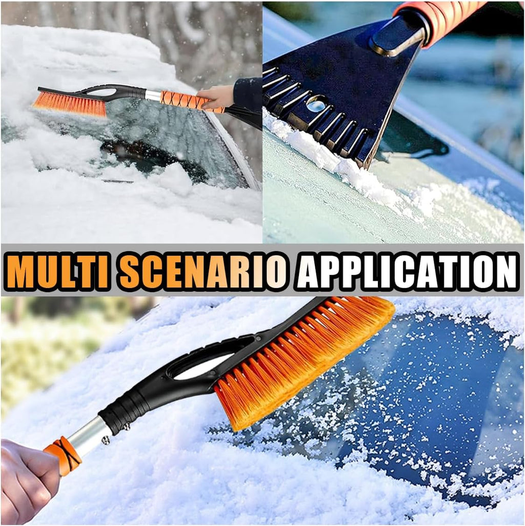 27-Inch Detachable Snow Brush and Ice Scraper for Car Windshields and Windows, Ergonomic Foam Grip with Scratch-Free Bristles, Winter Snow Removal Tool for Trucks and SUVs (Orange)